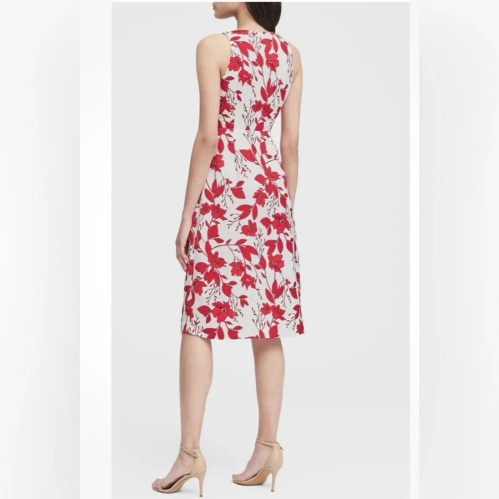 Banana Republic Dress Red and White Floral Leaf Faux Crossover Size 4 NWT - Picture 11 of 13